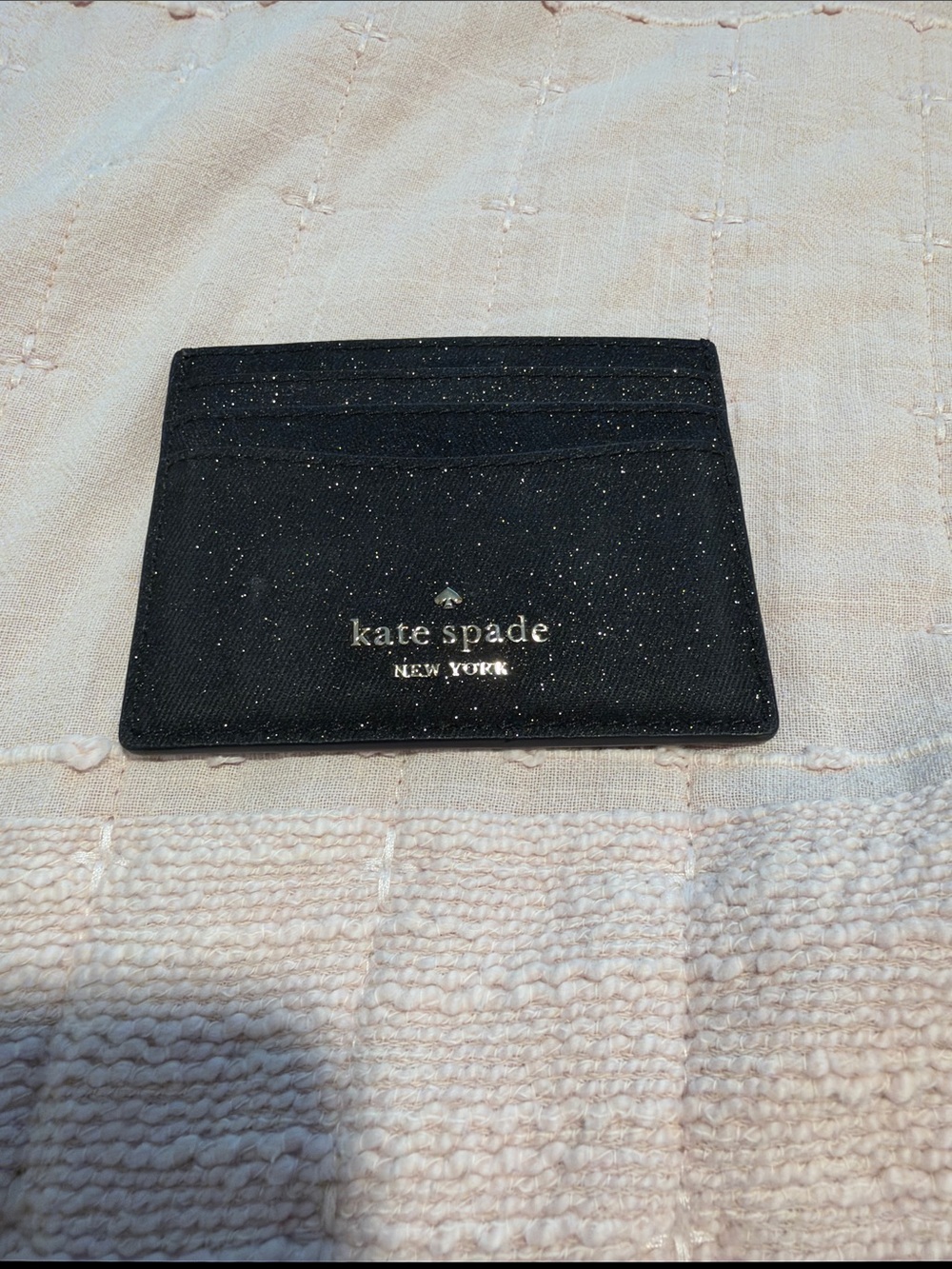 kate spade Black Glitter Card Holder with Gold Logo